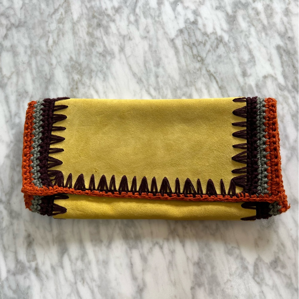 Diane Von Furstenberg Vintage Suede and Crochet Clutch